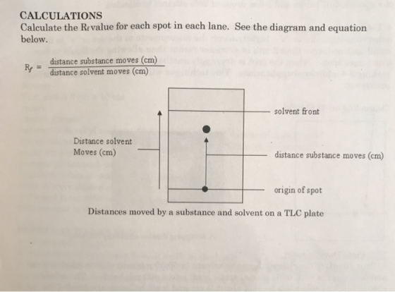 CALCULATIONS Calculate the Rivalue for each spot in each lane. See the diagram and equation below. Ry = distance substance mo