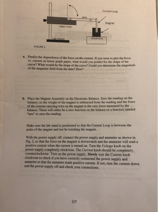 Current Loop Magnet Main Unit Labstand Electronic FIGURE 1. a. Predict the dependence of the force on the current. If you wer