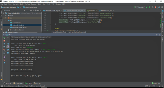 OrderedLinkedList- C:\User Su apninorderedLinkedList - OrderedLinkedList . Asrcl rderedLinkedListTest java-IntelliJ IDEA 2017