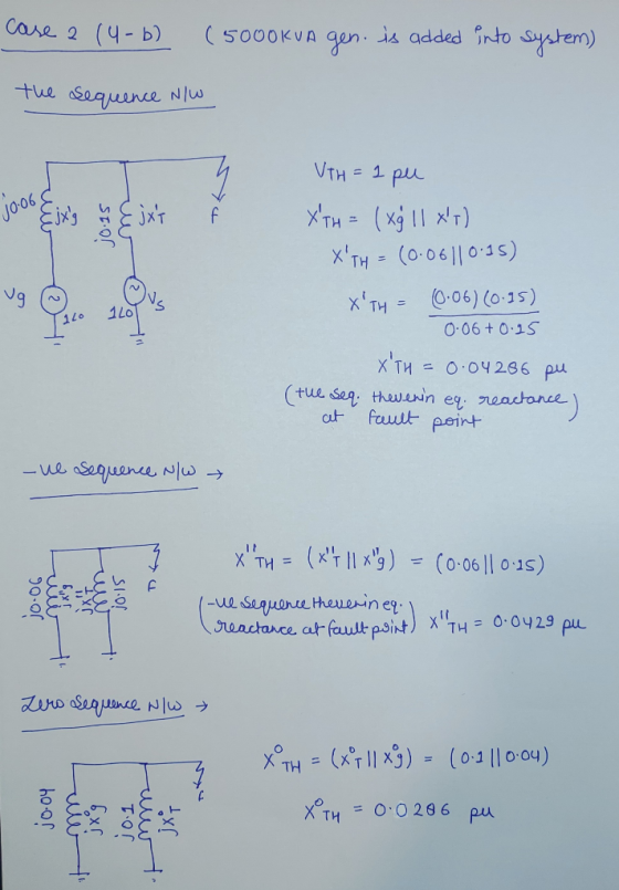 case 2 (4-6) (5000kVA gen. is added into system) the sequence N/W joob Ejxg n E jxt ť VTH = 1 pu XTH = (xģ11 X=) | x TH = (