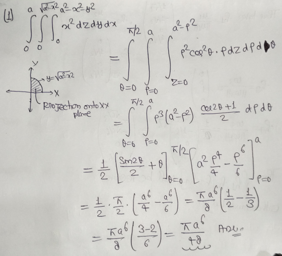 1) SSS. a 22 22 2² x²y2 x²d zdy dx +/2 a a²p2 o 0 0 p² cop?o. P d2 de doo s y=va²22 Z=0 O=0 त >X Projection onto xx plane P=0