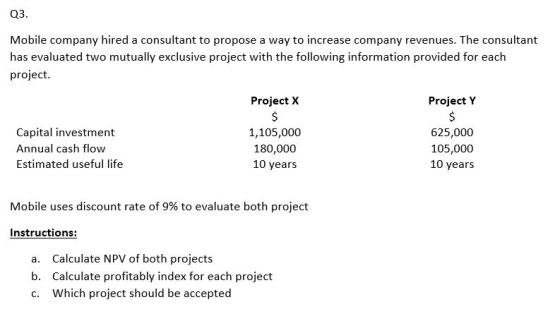 Q3. Mobile company hired a consultant to propose a way to increase company revenues. The consultant has evaluated two mutuall