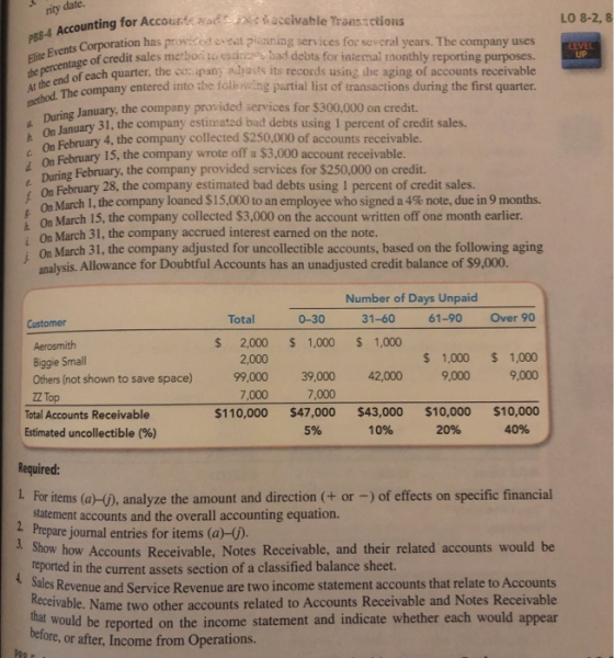 nity dale. LO 8-2,8 PB8-4 Accountin LEVEL Elite Events Corporatio the percentage of credi At the end of each a method. The co