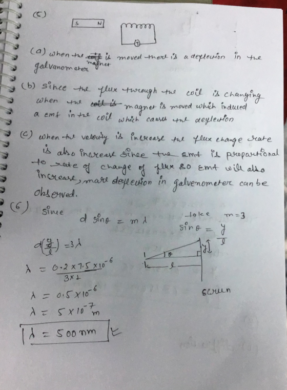 mm (a) when the bott is moved there is a deplenion in the galvanom domagner (6) since the flux through the coil is changing w