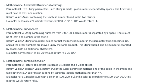 3. Method name: findSmallestNumberinTwoStrings Parameterís): Two String parameters. Each string is made up of numbers separat