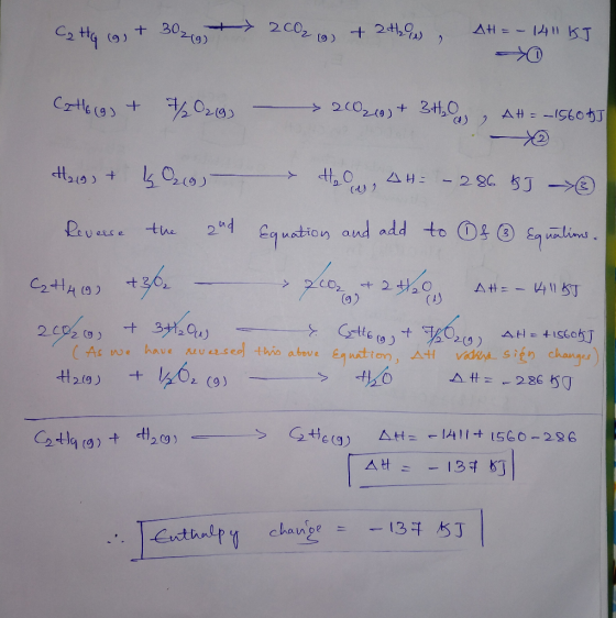 2C02 9) + 2t, 3029) (9) 200210)+2t,0 AH 520J - 2 86 J ( 244 quation and add to 0 Equnlins Peverse tihe +6 AH=4T (AJ 2c0609 +