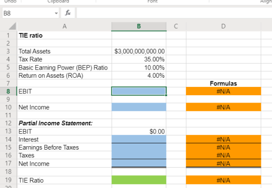 Uhao Clipboard Font Allgh А TIE ratio mton Total Assets Tax Rate Basic Earning Power (BEP) Ratio Return on Assets (ROA) $3,00