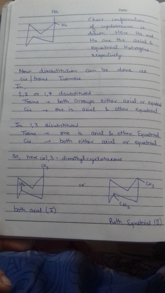 Date: Chair conformation of yelshexane is draron. Here Haan Ho are the axial e equatorial Hydrogens respectively can be done