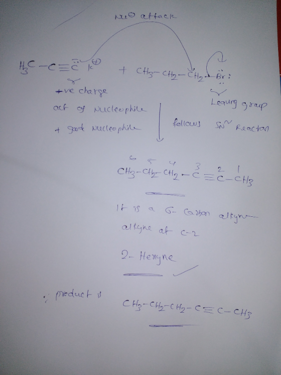 nes attack HC-c= če + CH₃-CH - CH₂ I Bri the charge act of Nucleophice at goodle Nucleophile I I fellows Leaving group Son Re