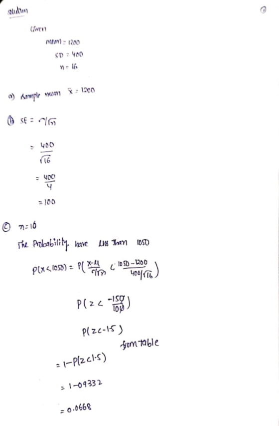 alulten na1200 n-16 a) Ample 400 : 400 4 100 © n=16 e Pobnbility have thaM X-LL P( lo S0-200 Plxlosd) oan ) P(2 Plze-15 fom t