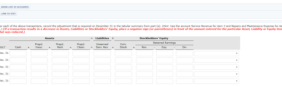 SHOW LIST OF ACCOUNTS LINK TO TEXT or each of the above transactions, record the adjustment that is required on December 31 i
