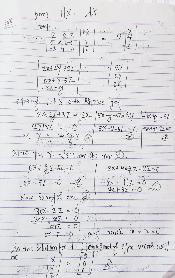 from AX- iX - 1x 2 2 3 5 Air -3 4 2 * ni 2x+2y +3Z 571+ Y-52 2x 2y 22 -31 thy equating Litts with Rits we get 2x+2y +37 = 2x