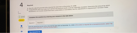 Required: 1 Give the adjusting journal entry required for each item at December 31, 2018 2. If adjustments were not made each