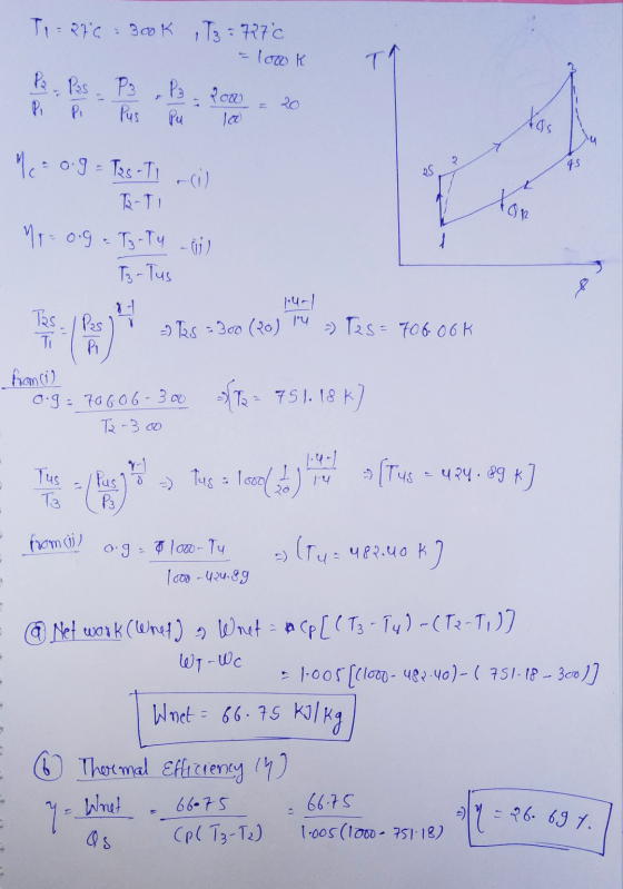 T1=276 300K T3 = 727°C = low K P2 - Pes. P3P: - 2000 - 20 Pi P Pus P 10 M = 0.9 = Tas-Ti acil T-TI Mp=0.g - Torty - i) To-Tus