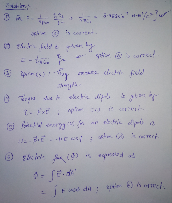 Solah on shay ) Torque duo, fo elechie dipole. İs given ba- PXE İ ophen (c) is correct. ⑥ Elechte faへ(5) is sed as exp red