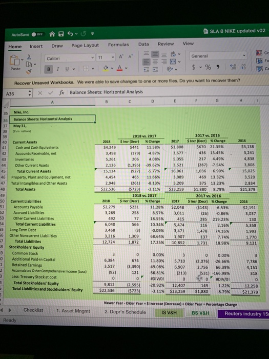 SLA 8 NIKE updated vo2 AutoSave Home Insert A $ 5- Page Layout 11 Draw Calibri View Formulas A A Data = Review = 29 General C