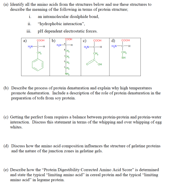 (a) Identify all the amino acids from the structures below and use these structures to describe the meaning of the following