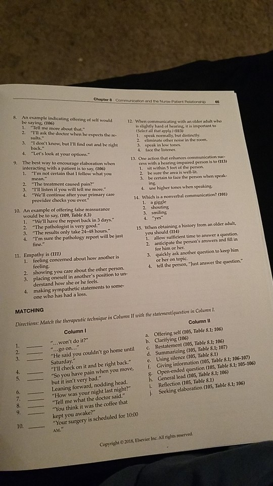 Chapter 8 Comunication and the Nuse P Nurse Patient Pelationsi An example indicating offering of self would s. 12 When commun