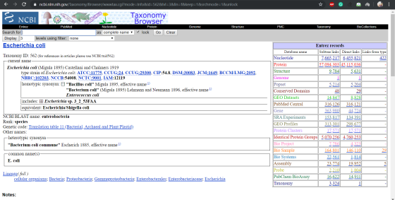 → C o ncbi.nlm.nih.gov/Taxonomy/Browser/wwwtax.cgi?mode=info&id=562&Ivl=3&lin=f&keep=1&srchmode=1&unlock 3 NCBI POST Taxonomy
