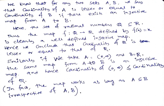 we is an Thus that we Know that for any two sets A, B, say that Cardinality of a lesser or equal to Cardinality of B if there