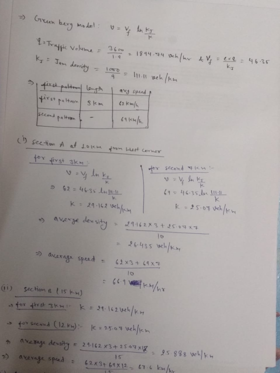 2) Green berg model = Vf lukt Traffic Volume = 3600 2 1894.74 veh/ur kg = 1.9 Jam density = & V = exa = 46.35 1000 = 111.11 o