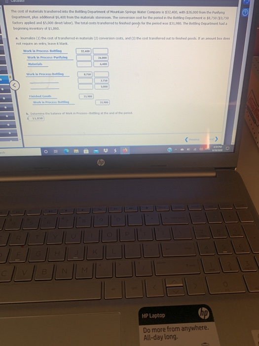 The cost of materials transferred into the Botting Department of Mountain Springs Water Company is $32,400, with $26.000 from