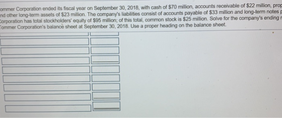 ommer Corporation ended its fiscal year on September 30, 2018, with cash of $70 million, accounts receivable of $22 million,