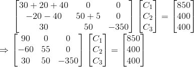 850 C2 400 C3 400 30+20 + 40 0 0 -20 – 40 50 + 5 0 30 5 0 -350 † 90 0 0 ][c] [850 -60 55 0 = 400 30 50 -350 = 400