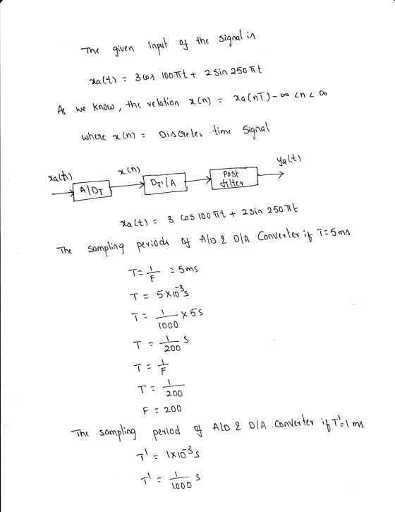 The given Inrul a tht Signal uhou.xin): Oisa, les time Signal ab) Ya Ct) Po5t AlO The Samplinq peviodi, 3 200 200 F: 200 exlo