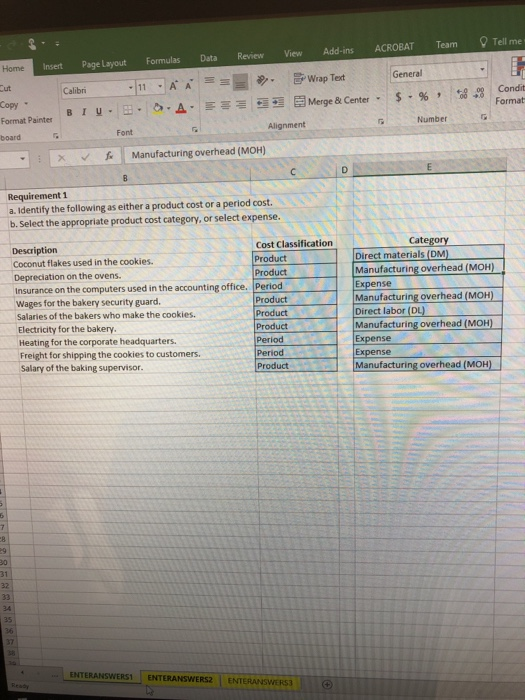 Insert Page Layout Formulas Home Data Review View ACROBAT Add-ins Team Tell me Calibri 11 AA== . Wrap Text General Copy BIU.