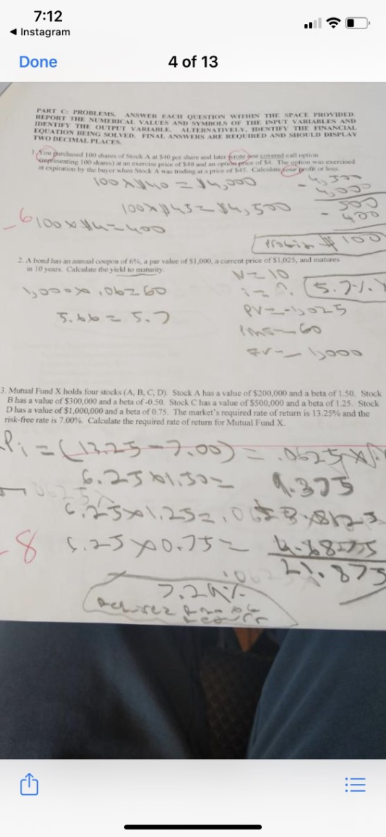 7:12 Instagram Done 4 of 13 PARTPRORF REPORT THE NUMERICAL VALUES AND SYM ANSWER EACH ONESTION WITHIN THE SPACE PROVIDED NSWE