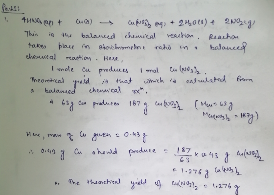 Pants! 1 4HNO3 caps + Cu(O) Cu Nos) og + 2H20 (1) + 2N02cg) This is the balanced chemical reaction. Reachan takes place in Bh