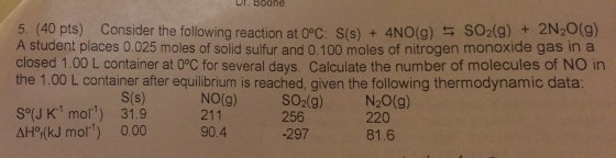 Consider the following reaction at 0 degree C: S(s