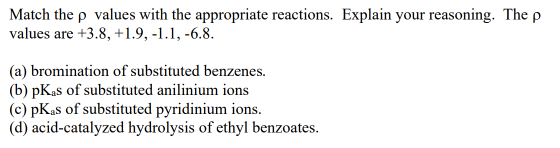 Match the p values with the appropriate reactions. Explain your reasoning. The p values are +3.8, +1.9, -1.1, -6.8 (a) bromin