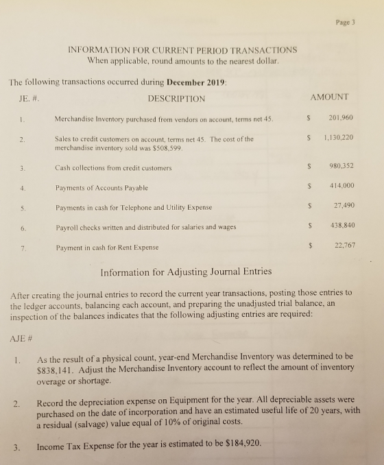 Page 3 INFORMATION FOR CURRENT PERIOD TRANSACTIONS When applicable, round amounts to the nearest dollar. The following transa