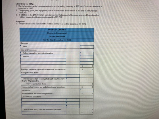 Other Data for 20X2 1. Careful working capital management reduced the ending inventory to $88,300. Continued reduction is exp
