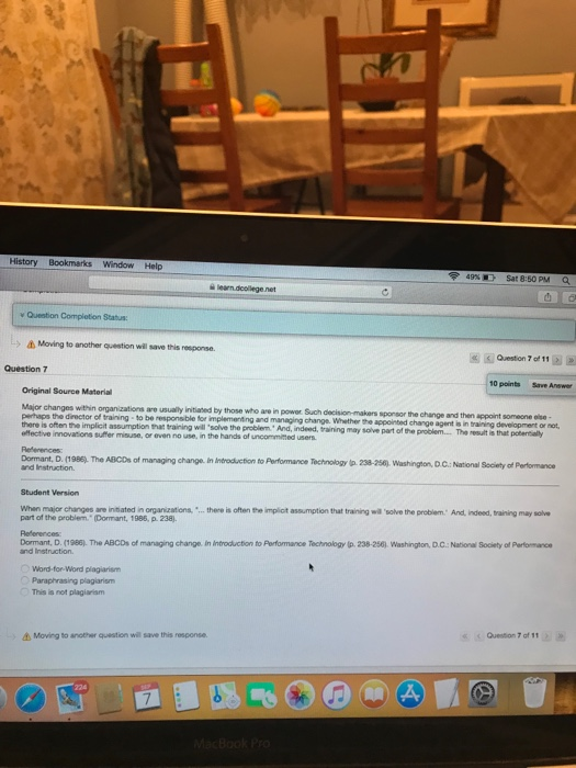 History Bookmarks Window Help 4 D Sat 8:50 PM learn college.net Question Completion Status L> Moving to another question will