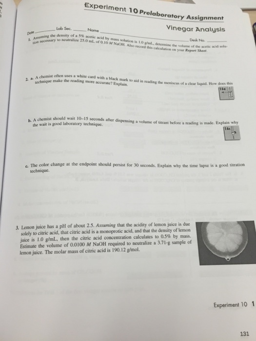Experiment 10 Prelaboratory Assignment Vinegar Ana