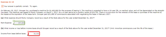 Exercise 21-14 Your answer is partially correct. Try again. On February 20, 2017, Grouper Inc. purchased a machine for $1,402