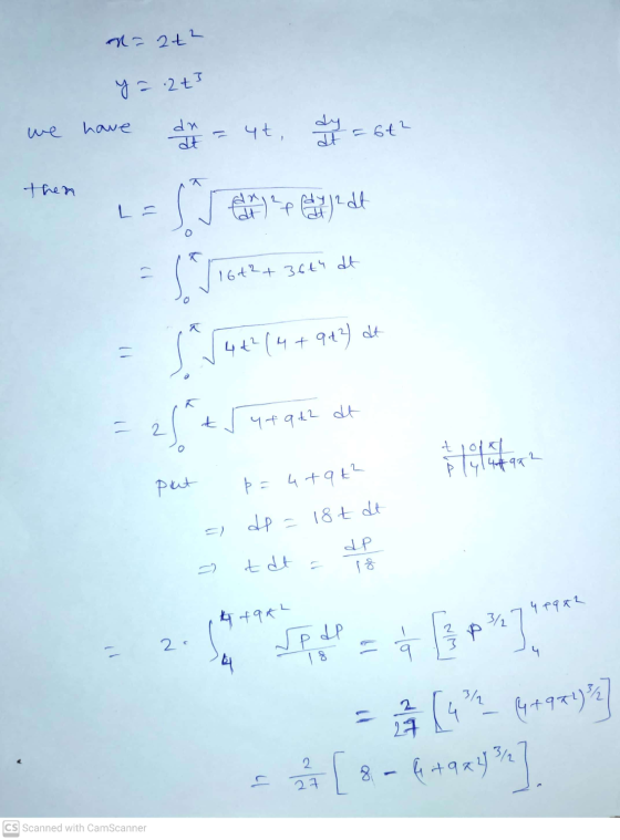 n = 2+2 y=2t3 we have dn at 4t, at =642 then e del 2 dt ST 16+2+ 36th dt T dt 11 4+²(M + 942) ㅈ T t ll Yf qk2 dt o Holter 2
