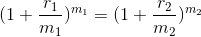 (1+\frac{r_1}{m_1})^{m_1} = (1+\frac{r_2}{m_2})^{m_2}