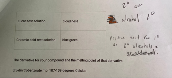 20 or Lucas test solution cloudiness Z alcohol i Chromic acid test solution blue green Poothe test for 10 or 20 alcoholso goo