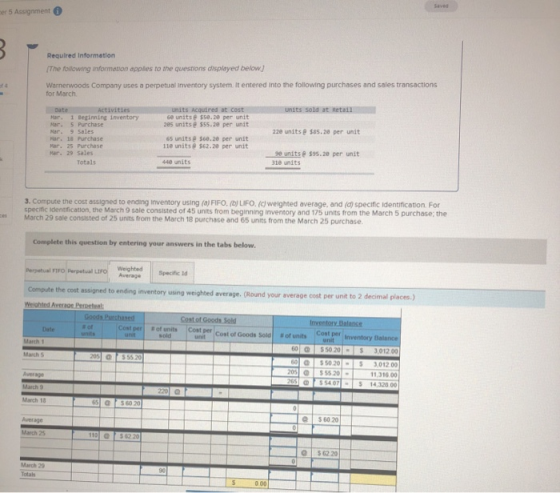 5 Assignment Required Information The following information applies to the questions displayed below.) Warnerwoods Company us