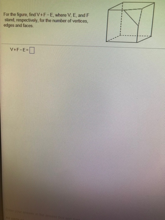 For the figure, find V+F-E, where V, E, and F stand, respectively, for the number of vertices, edges and faces