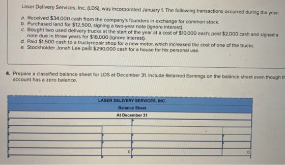Laser Delivery Services, Inc. (LDS), was incorporated January 1. The following transactions occurred during the year: a. Rece
