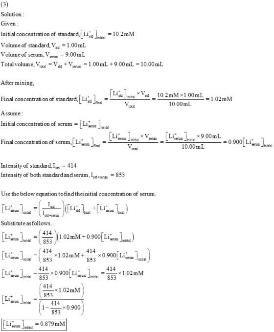 (3) Solution : Given: Initial concentration of standard. Lid... = 10.2 mm Volume of standard. Ved = 1.00 mL Volume of serum.