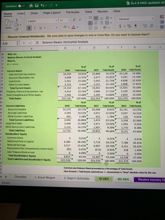 SLA 8 NIKE updated vo View AutoSaveF 35 Home Insert Draw Page Layout P X Calibri 1 Paste BTUA Formulas A A Data Review = EE #