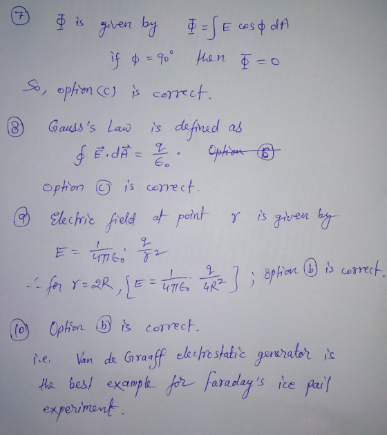 Gausss law is defined as optonis correct ofn her (b) İs comech. ie. Van da Graaff elechostatie genaator江 (ce. the bes exam experinent