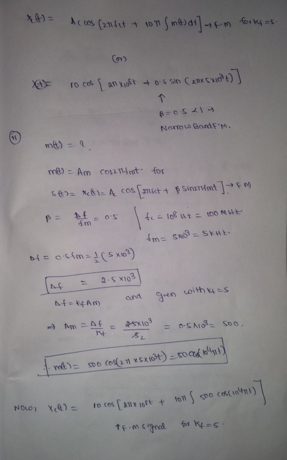 Accos (27fet + 101 / mA) dt] - f-m forks as Coro ro cos [ an xiaft + os Sin (25x5x2 t)] T ß=0.521 Narrow Band F.M. mt) = 2 mt