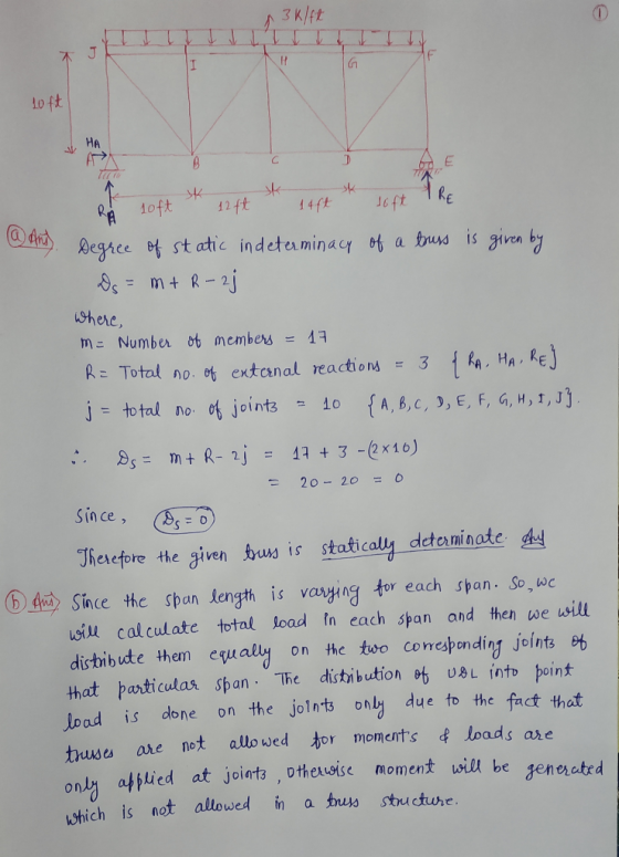 13K/ft 10 fit a soft * 12ft *14ft * soft The An). Degree of static indeterminacy of a truss is given by Ds = m + R-2j where,
